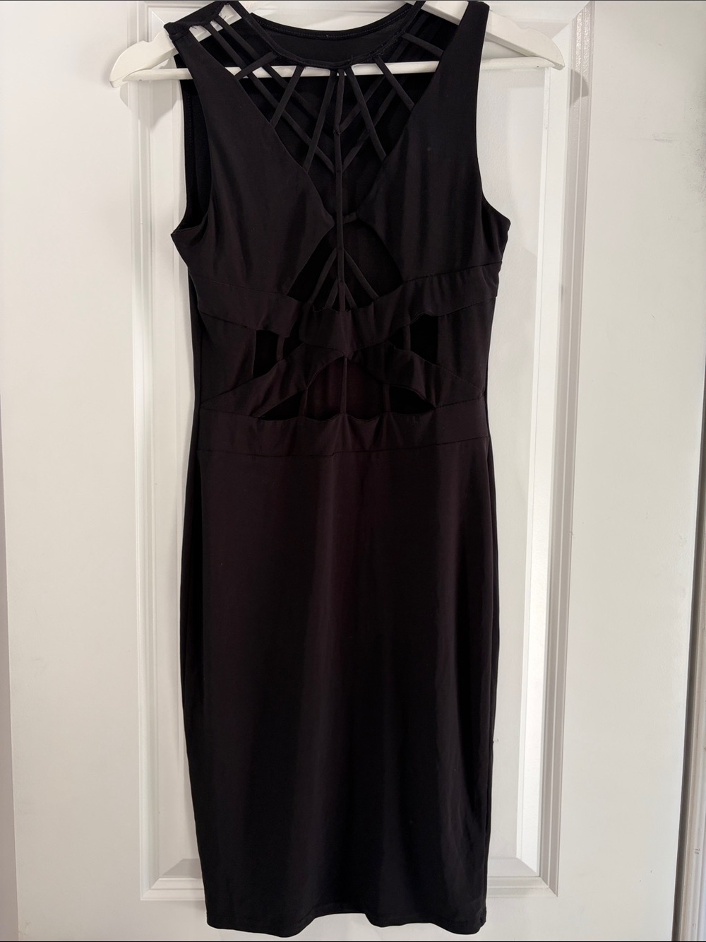 Mendocino Black Sleeveless Midi Dress with Lattice Cutout Back